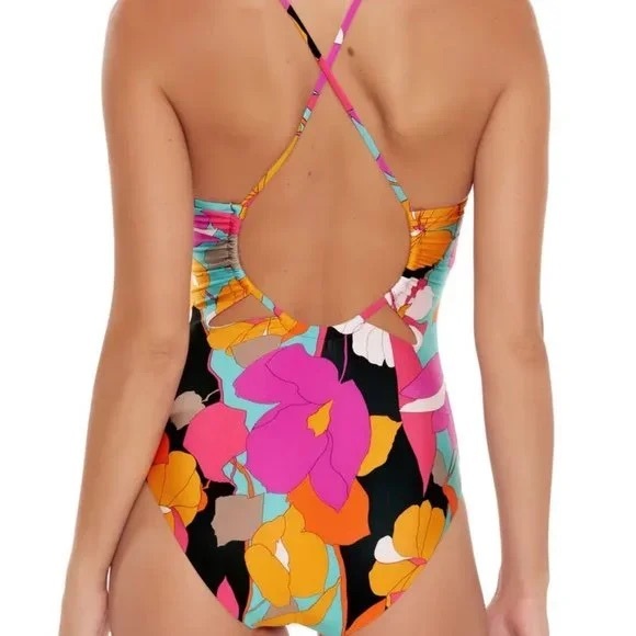 Trina Turk women’s GEMINI FLORAL Plunge One Piece Swimsuit Size 8 - Picture 2 of 8
